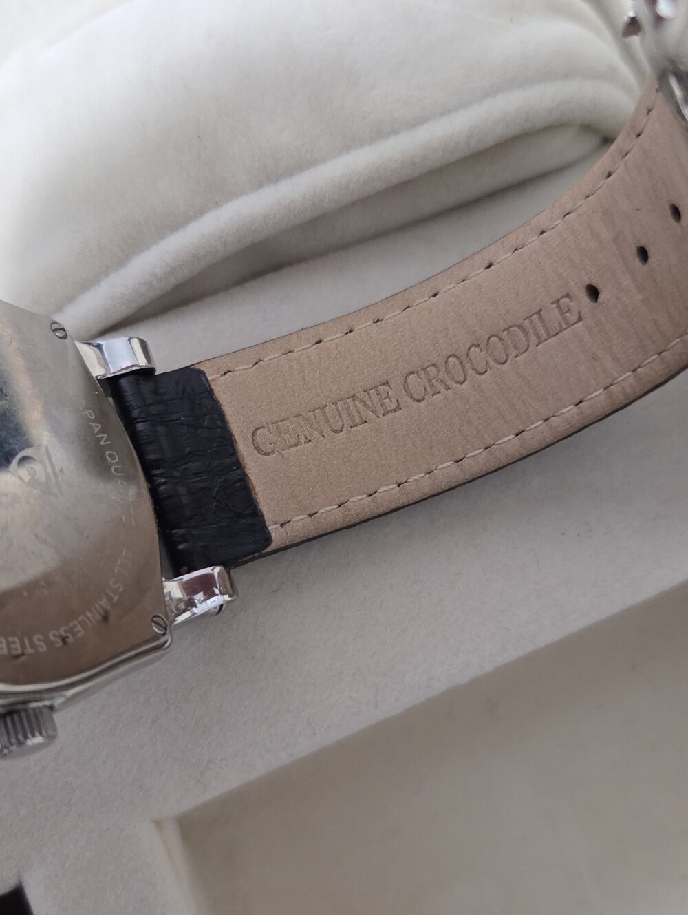 Croton Tonneau Triple Date Moonphase Watch Sapphire Crystal Black Crocodile Band - Picture 6 of 7